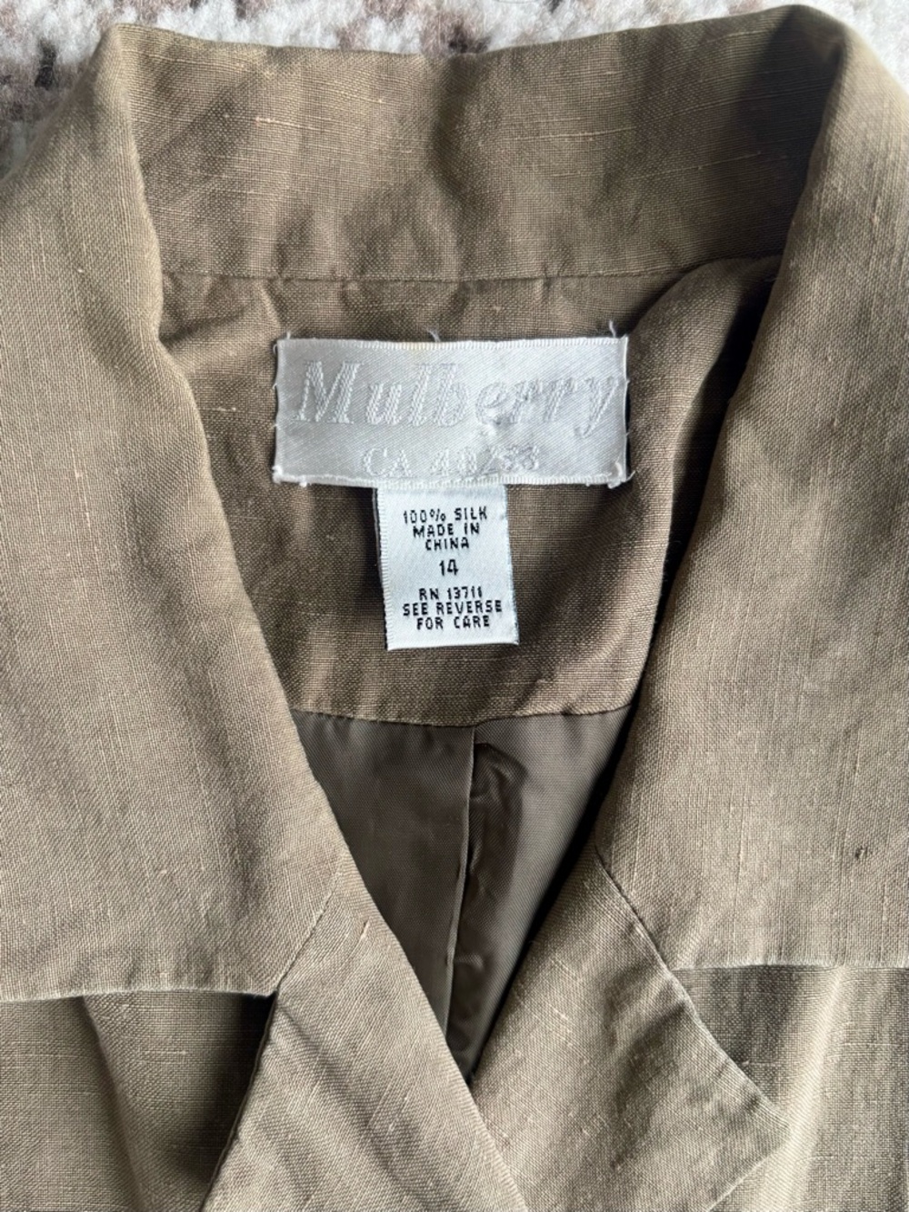 Vintage Mulberry 100% Silk Khaki/Olive Tailored Button Jacket - Picture 5 of 9